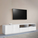  TV-Bank Wand Schrank 200x43cm modern Wohnzimmer Glänzend weiß Hatt Maße