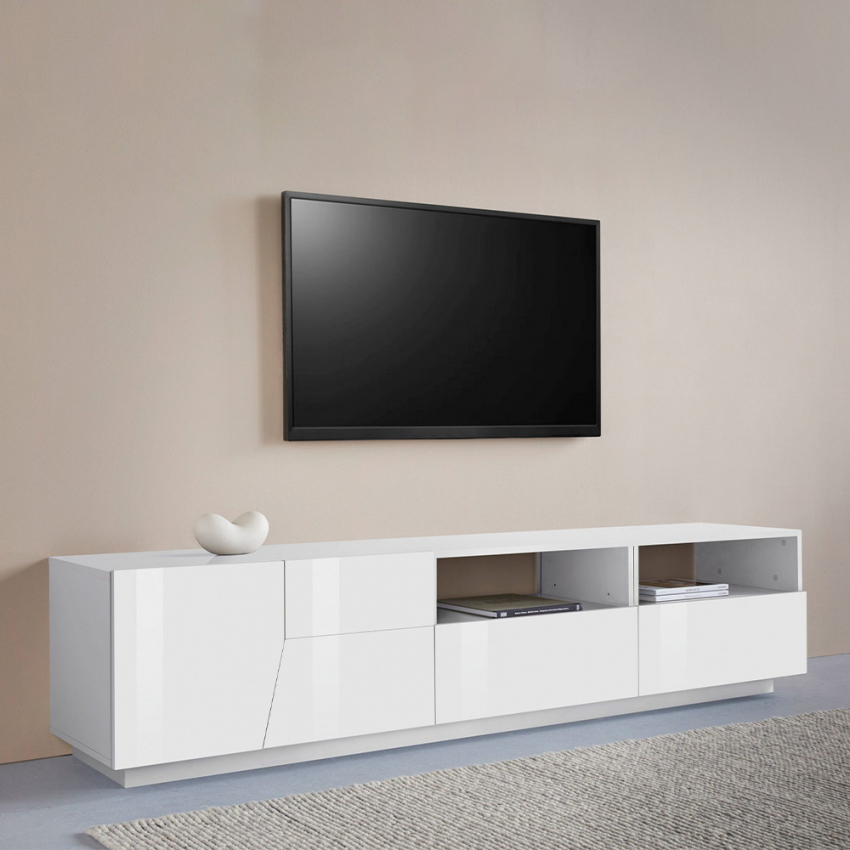 Mobile TV Moderno - Porta TV Bianco Lucido 150x33,5x45cm Legno