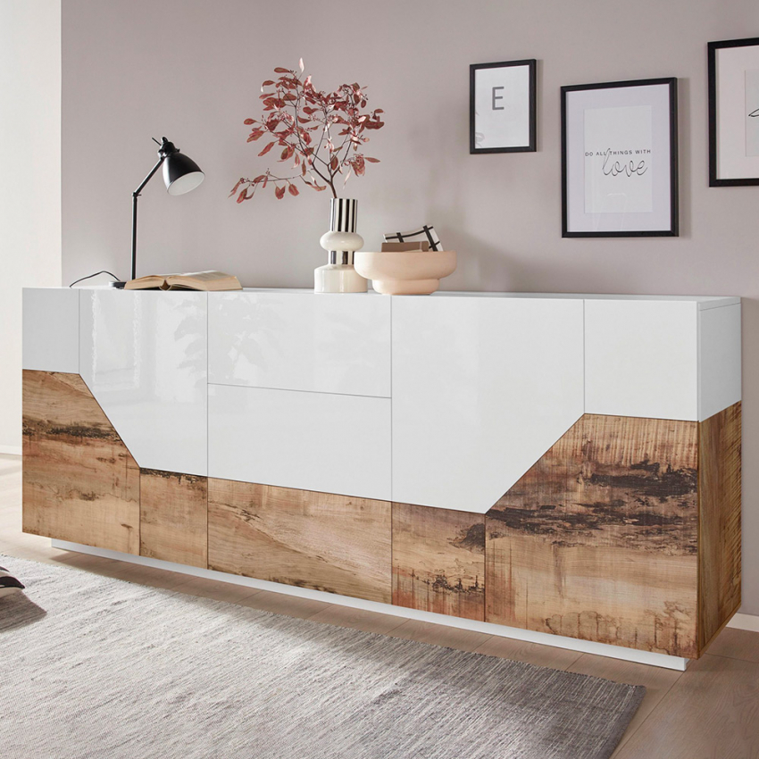 Sideboard Wohnzimmer 220x40 cm 4 Türen 3 Schubladen Küche Mavis Wood Aktion Sideboard Wohnzimmer 220x40 cm 4 Türen 3 Schubladen Küche Mavis Wood Aktion