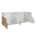 Weißes Holz-Sideboard 4 Fächer 200x43cm Wohnzimmermöbel Küche Hariett Wood Rabatte