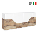 Weißes Holz-Sideboard 4 Fächer 200x43cm Wohnzimmermöbel Küche Hariett Wood Verkauf