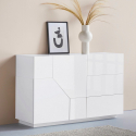 Weiße Anrichte 140x43 cm Wohnzimmer Küche 2 Türen 3 Schubladen Mira Lagerbestand