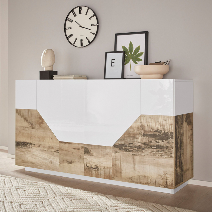 Sideboard Wohnzimmer 160x43cm 4 Fächer Küche Weiß Holz His Wood Aktion Sideboard Wohnzimmer 160x43cm 4 Fächer Küche Weiß Holz His Wood Aktion