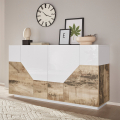 Sideboard Wohnzimmer 160x43cm 4 Fächer Küche Weiß Holz His Wood Aktion