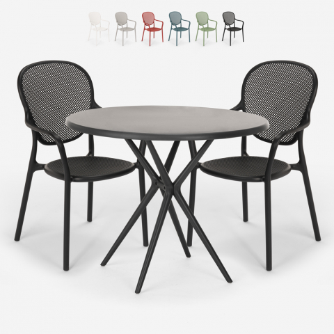 Set 2 Stühle runder Tisch 80cm schwarz für Innen Außen Valet Dark Aktion