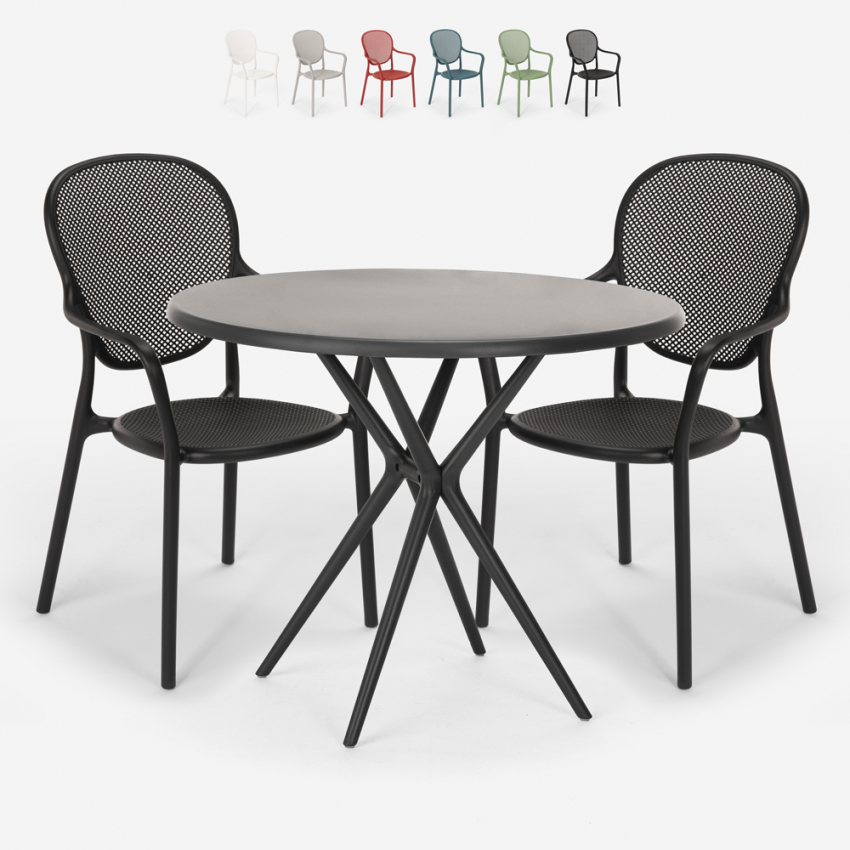 Set 2 sedie tavolo rotondo nero 80cm interno esterno Valet Dark Promozione