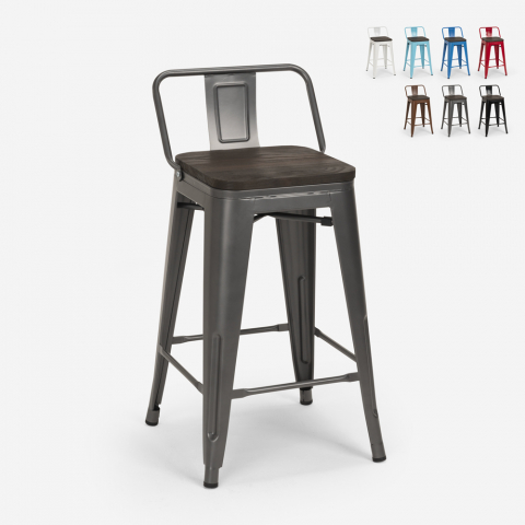 Sgabello alto industriale Tolix metallo top legno h61cm Steel Wood Top Promozione