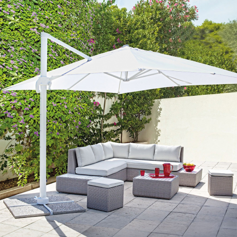 Aluminium-Gartenschirm mit dezentraler Stange für Haus 3x3m Paradise White