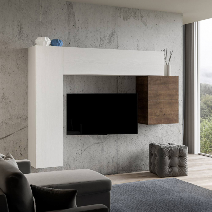 A25 parete attrezzata soggiorno moderno 4 pensili legno bianco