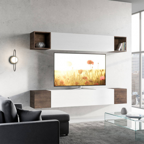 Wandschrank TV-Schrank Modern Hängend Wohnzimmer Weiß Holz A38