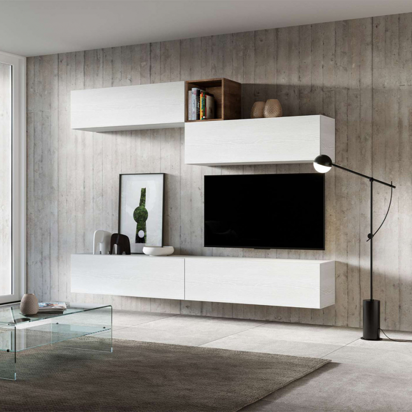 Moderne Wohnwand TV-Halterung hängend Weißholz A01 Aktion Moderne Wohnwand TV-Halterung hängend Weißholz A01 Aktion