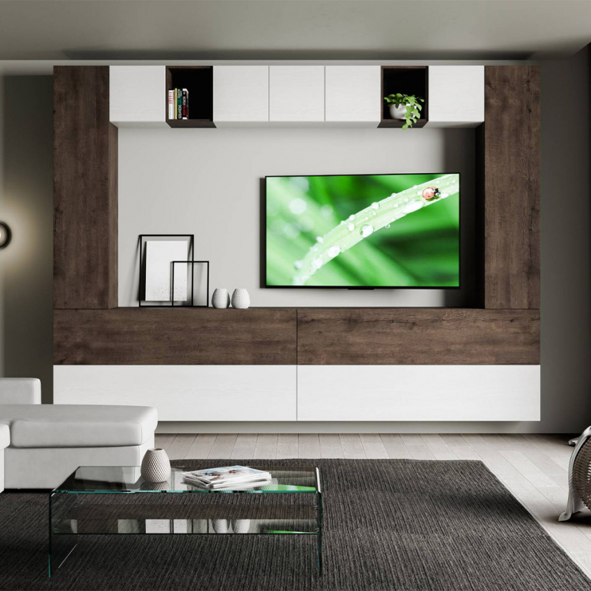Moderne Wohnwand schwebend für TV, weißes Holz A105 Aktion Moderne Wohnwand schwebend für TV, weißes Holz A105 Aktion