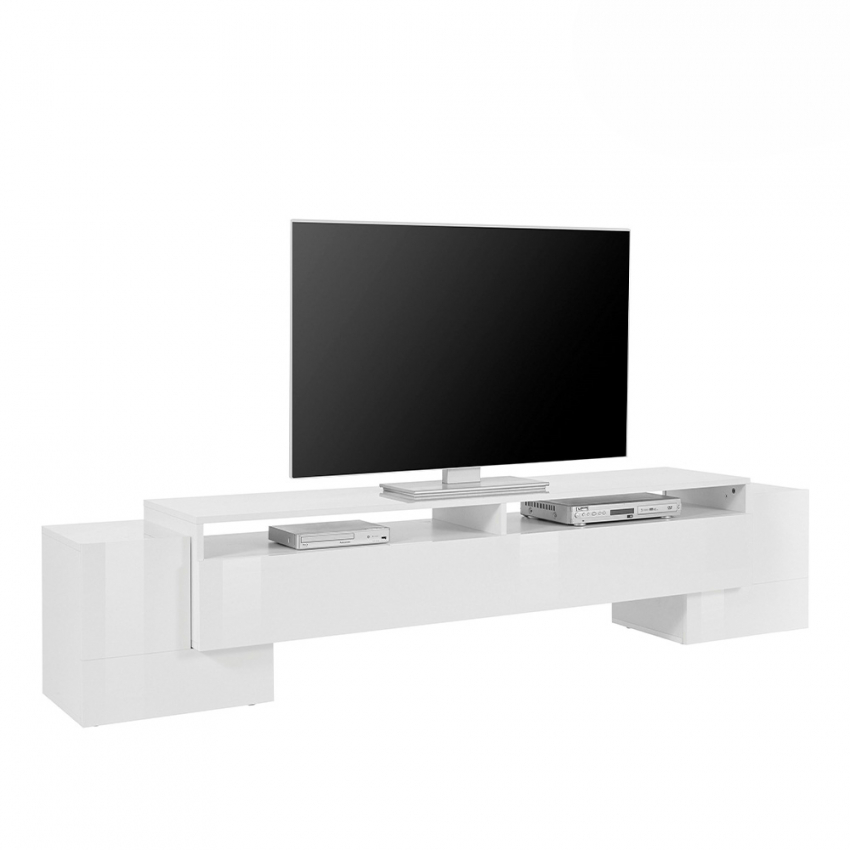 Mobile porta TV 200x40 cm 2 vani 2 cassetti bianco lucido ardesia Young