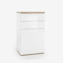 Schubladenschrank Weiß Glänzend mit 2 Schubladen 1 Tür Sockel aus Naturbelassen Eichenholz Sales