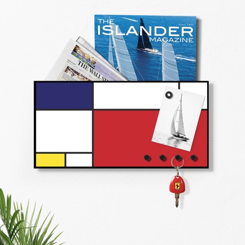 Portachiavi da parete moderno lavagna magnetica portaoggetti Mondrian Promozione