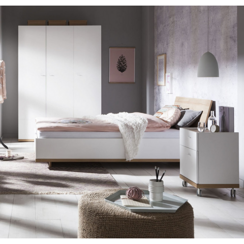 King-Size Bett Weiß Eichenholz 120x200cm Design Ludo