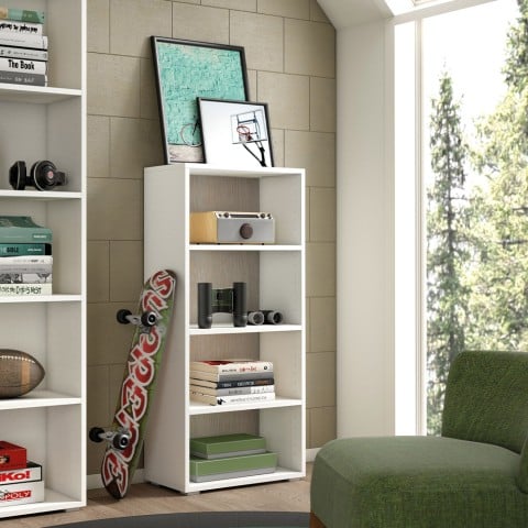 Libreria design moderno 4 vani soggiorno ufficio studio bianco legno Promozione