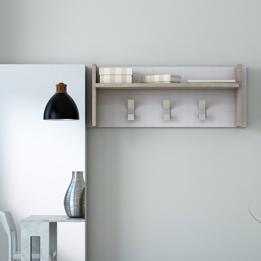 Porte-manteaux mural en bois blanc avec étagère et 3 crochets Promotion Porte-manteaux mural en bois blanc avec étagère et 3 crochets Promotion