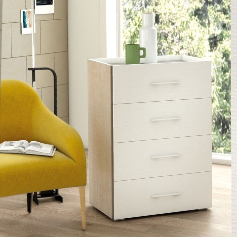 Bureau chambre à coucher commode 4 tiroirs design bois blanc Promotion