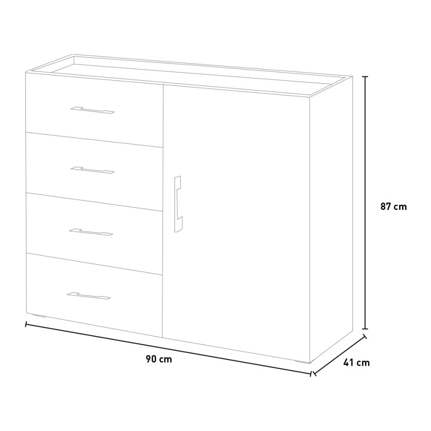 Cassettiera camera da letto credenza design 4 cassetti legno bianco