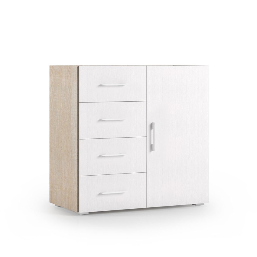 Cassettiera camera da letto credenza design 4 cassetti legno bianco