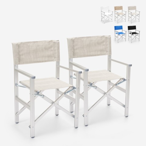 2 tragbare klappbare Strandstühle aus Aluminium Textilene Regista Gold