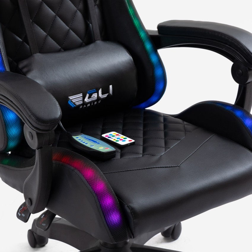 Sedia gaming poltrona LED massaggiante reclinabile ergonomica The Horde  Plus