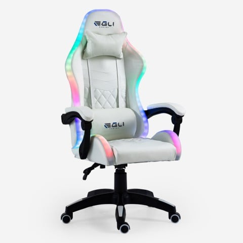 Fauteuil gamer blanc fauteuil LED ergonomique inclinable avec coussin Pixy Promotion