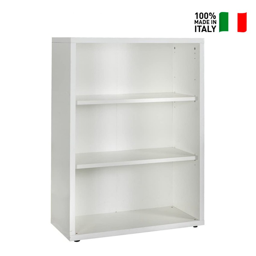 Libreria Bassa Bianca Legno Riciclato 3 Vani Regolabile Easyread