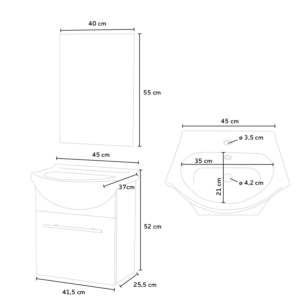 Misure Lavandino Bagno Con Mobile.Mobile Bagno Sospeso Lavabo In Ceramica Specchio Design Andromeda