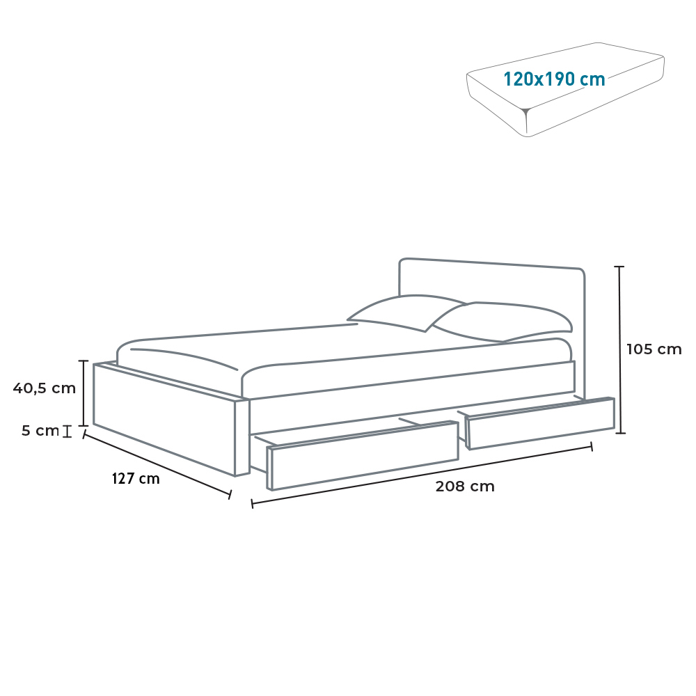 Dimensioni Letto Una Piazza E Mezza.Geneva Letto Francese 1 Piazza E Mezza Testiera Led Cassetti 120x190